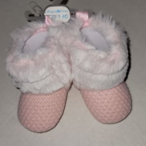 Stepping Stones boots  furry  pink and white baby booties velcro sides